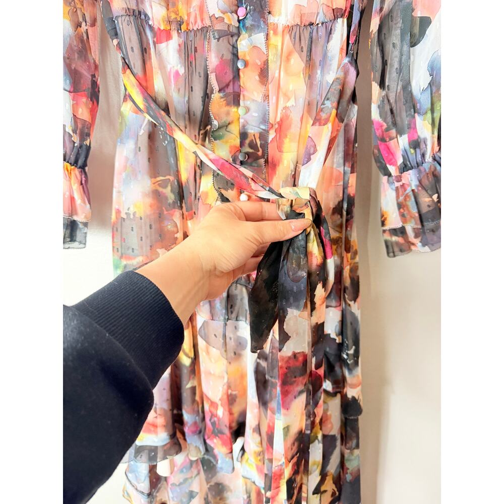 NWT MARCHESA ROSA DRESS WEDDING GUEST ABSTRACT FLORAL ASYMMETRIC MAXI SPRING - Picture 9 of 16